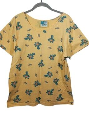 Vintage Zip Code Palm Trees T-Shirt Yellow Size L USA Beach 1980's
